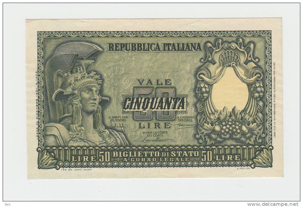 Italy 50 Lire 1951 XF+ CRISP Banknote P 91a 91 A - 50 Lire