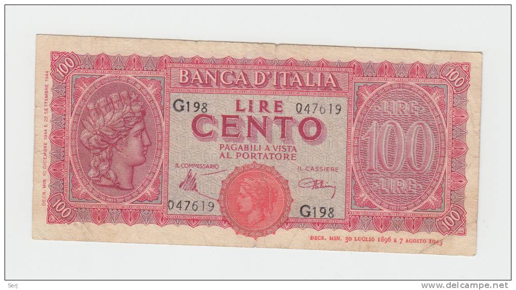 Italy 100 Lire 1944 AVF CRISP Banknote P 75a 75 A - 100 Lire