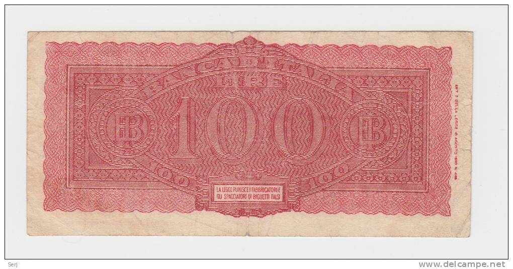 Italy 100 Lire 1944 AVF CRISP Banknote P 75a 75 A - 100 Liras