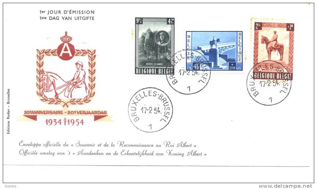 BE  FDC 938/40     "Roi ALBERT 1er"   Cote 85.00 € - 1951-1960