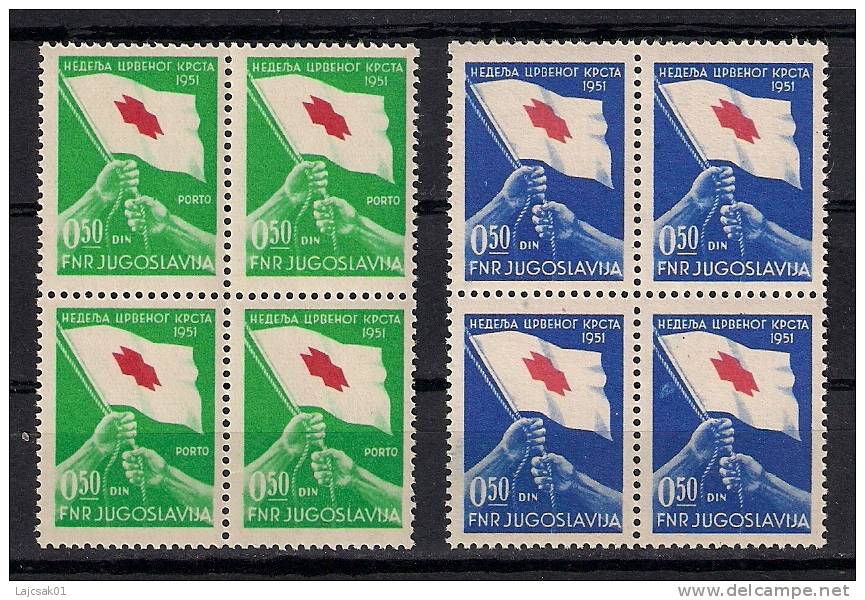 Yugoslavia 1951. Red Cross MNH Mi.ZW.9/ZWP.6 Surcharge Block Of 4 - Unused Stamps