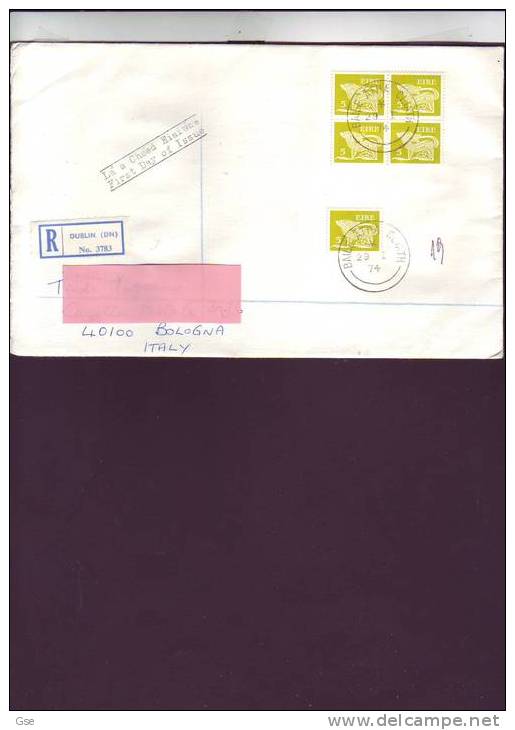 IRLANDA  1974 - Yvert  300 - Raccomandata Per L' Italia - Storia Postale