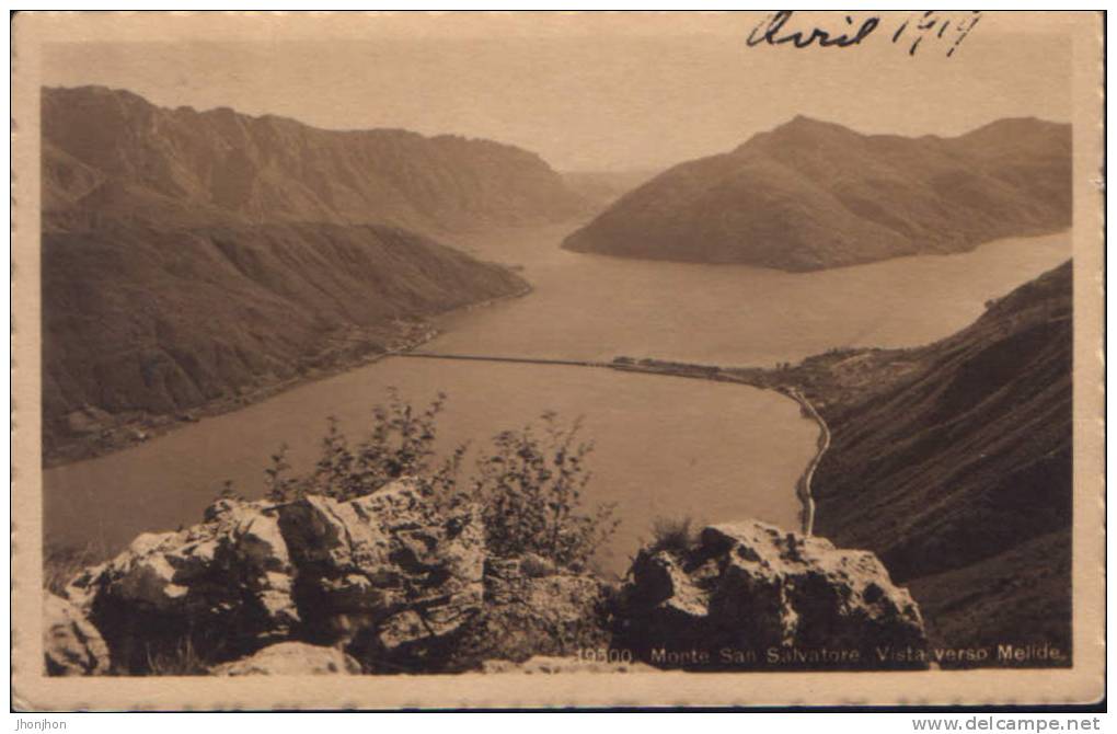 Svizzera-Cartolina 1919-Monte San Salvatore.Vista Verso Melide-Diga - Melide