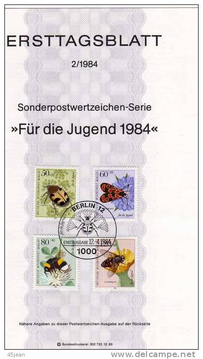 Allemagne: Berlin 1984 Très Beau Document Insectes Surtaxe Pour La Jeunesse - Abeilles
