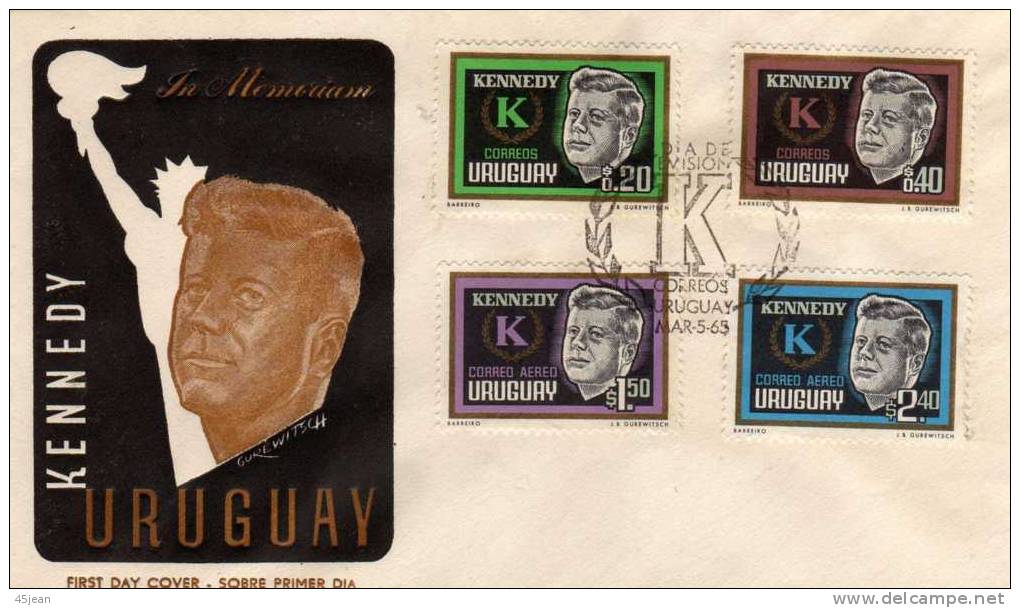 UruguaY/ 1965 Belle Fdc Série En Mémoire De J.F Kennedy - Kennedy (John F.)