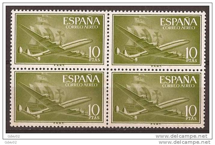 ES1179-A319TAE-CG.Spain Espagne SUPER-CONSTELLATION Y NAO SANTA MARIA 1955/56.(Ed.1179**)sin Charnela LUJO  BLOQUE DE 4 - Nuevos