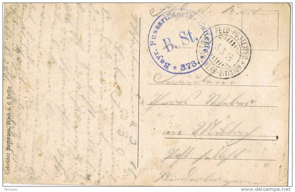 3764. Postal Feldpost (Alemania) 1916  Landwehr Division.  Artilleria - Cartas & Documentos