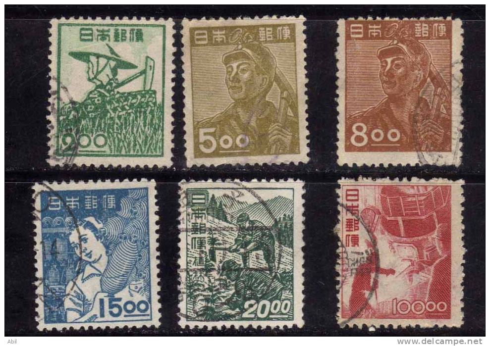 Japon 1948-1949 N°Y.T. ;  392,394,397,398,399 Et 401 Obl. - Oblitérés