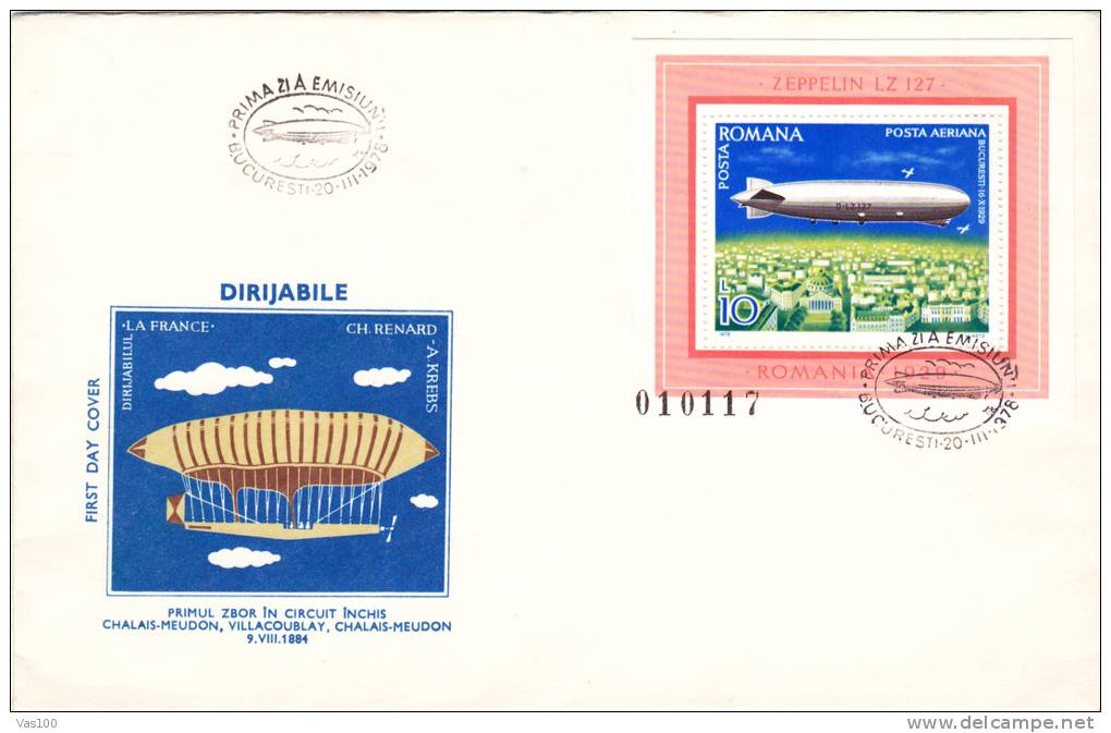 Zeppelin Dirijabil  L.Z. 127,first Flight In Closed Circuit Chalais-Meudon,Villacoublay,Chalais-Meudon 1884,FDC 1 Covers - Zeppelin