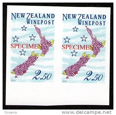 New Zealand Wine Post Specimen Overprint Inperf Pair Land Of Grapes Issue 2010i - Other & Unclassified