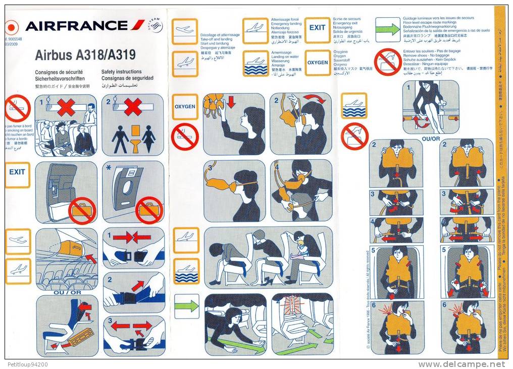 CONSIGNES DE SECURITE / SAFETY CARD  *AIRBUS A318/A319   Air France - Safety Cards