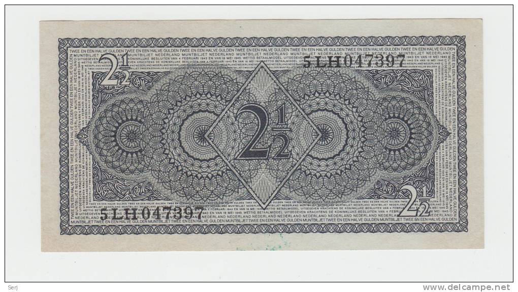 Netherlands 2 1/2 Gulden 1945 AXF P 73 - 2 1/2 Gulden
