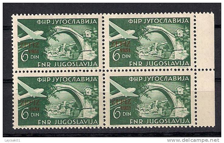 Yugoslavia 1951 Air Mail ZEFIZ Overprinted Mi.653 Block Of 4 MNH - Unused Stamps