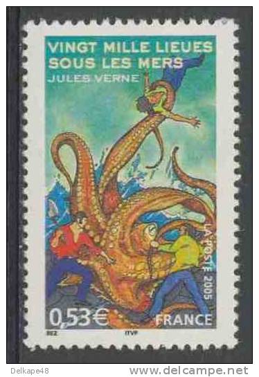 France Rep. Française 2005 Mi 3945 ** "Vingt Mille Lieues Sous Les Mers" By Jules Verne (1828-1905) / Octopus - Scrittori