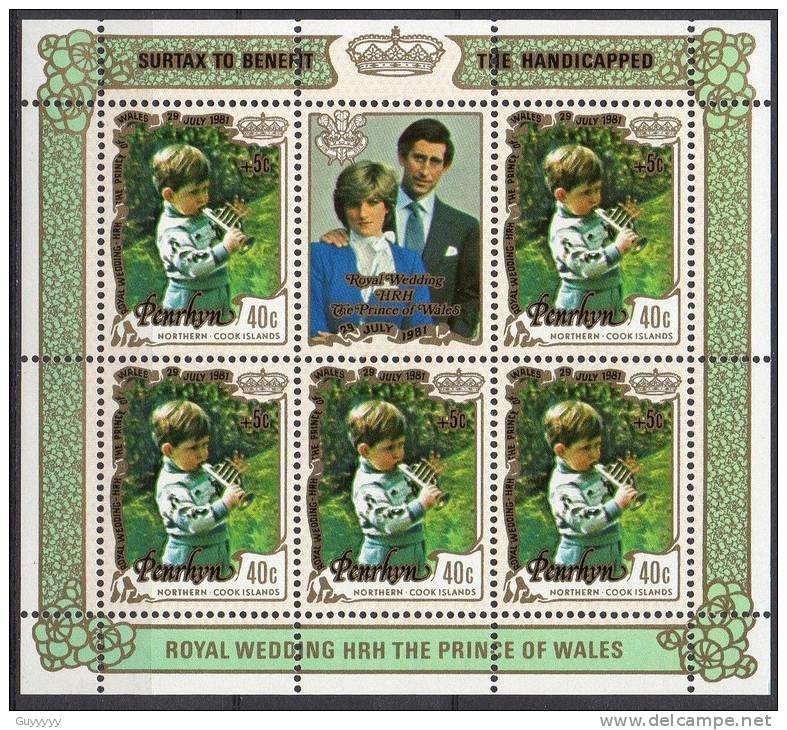 Penrhyn - 1981 - Mariage Lady Diana & Charles - 6 Blocs Feuillets ** - Penrhyn