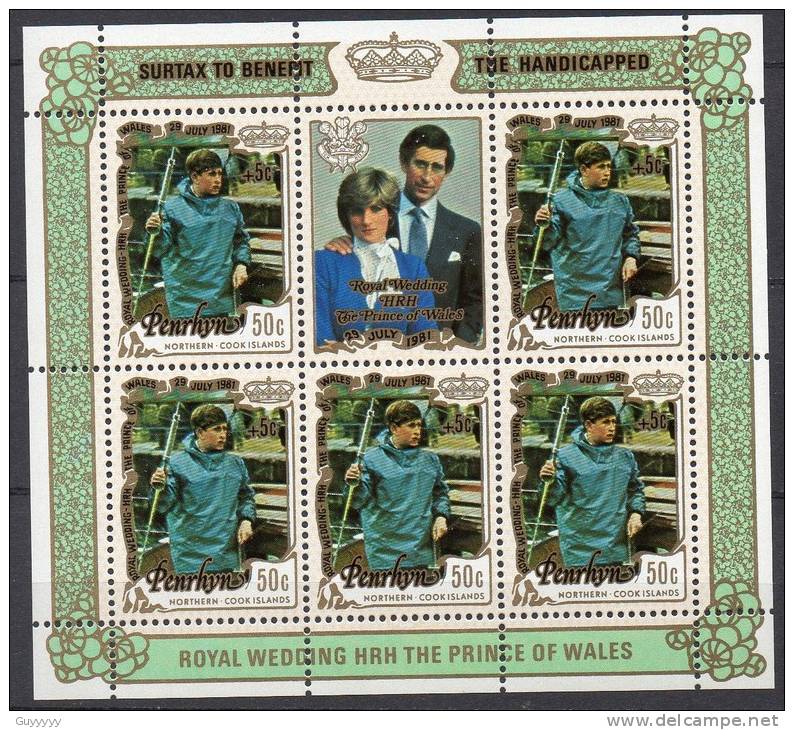 Penrhyn - 1981 - Mariage Lady Diana & Charles - 6 Blocs Feuillets ** - Penrhyn