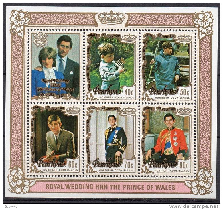 Penrhyn - 1981 - Mariage Lady Diana & Charles - 6 Blocs Feuillets ** - Penrhyn