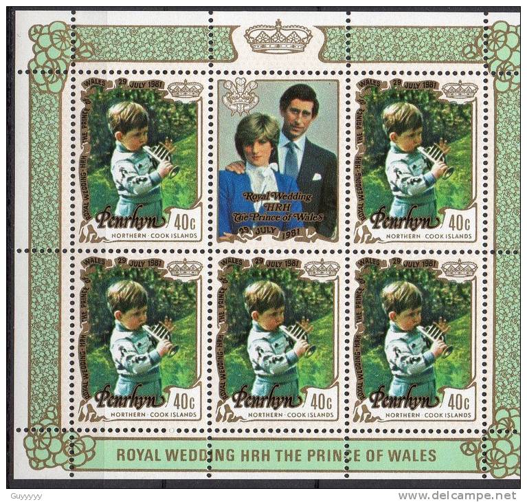 Penrhyn - 1981 - Mariage Lady Diana & Charles - 6 Blocs Feuillets ** - Penrhyn