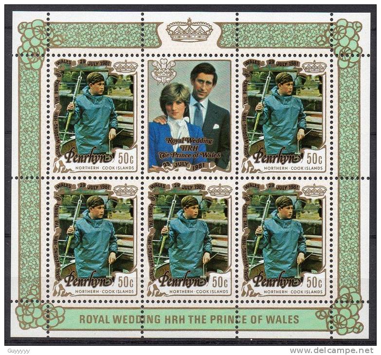 Penrhyn - 1981 - Mariage Lady Diana & Charles - 6 Blocs Feuillets ** - Penrhyn