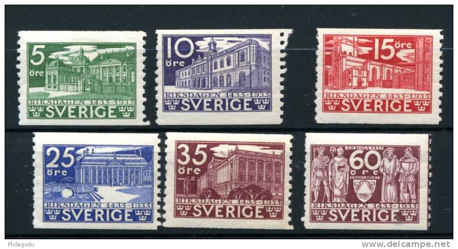SVERIGE  1935  Parlement 229/234*  Cote Yv. 65 E - Unused Stamps