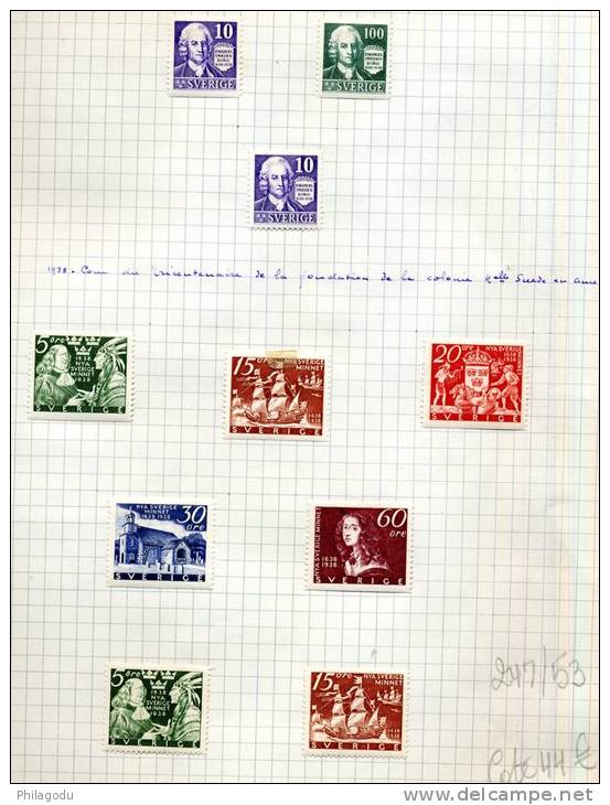 SVERIGE  1938-1939   Charnière TRES Propre   247/253*  Cote 44 E Amerique Usa - Unused Stamps