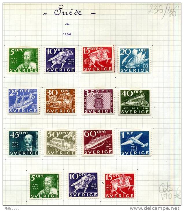 SVERIGE  1936   Yv. 235/246*    Charnière TRES Propre    Cote 170 E - Unused Stamps