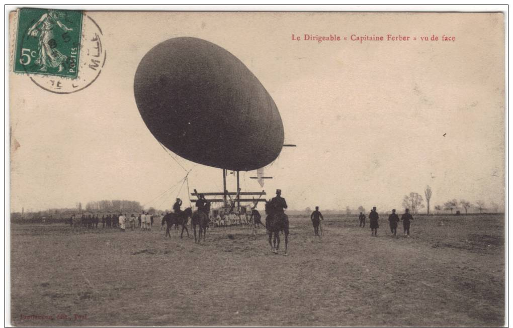 54 Meurthe Et Moselle Carte Ecrite De Toul Le Dirigeable Capitaine Ferber Vu De Face Cpa Peu Courante - Airships