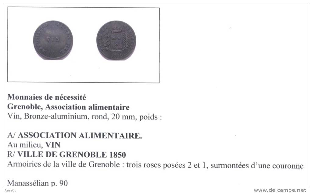 Monnaie De Nécessité, Grenoble (38), Dauphiné - Autres & Non Classés