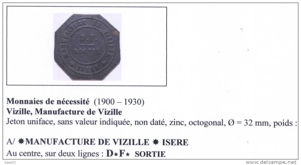 Monnaie De Nécessité Ou Jeton, Vizille (38), Dauphiné - Autres & Non Classés