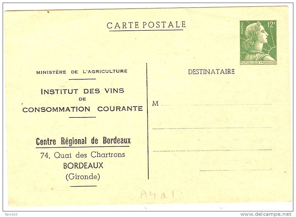 REF LLICH - EP CP MULLER 12f TSC "INSTITUT DES VINS - CENTRE DE BORDEAUX" NEUVE - Standard Postcards & Stamped On Demand (before 1995)