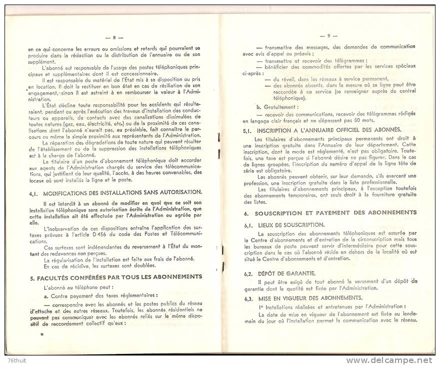 1962- TELEPHONE -Notice Concernant Le Service Des Abonnements Téléphoniques- Imprimerie Nationale - Materiaal En Toebehoren