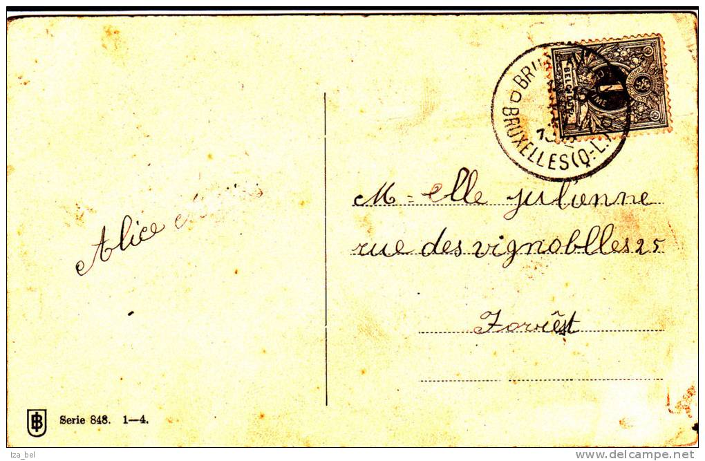 Em.Lion Couché.N°43 Obl.bil.BRUSSEL(L.W)/.BRUXELLES(Q.L)22.XI.1912 S/CP V.Forest EMPLOI TRES TARDIF.TYPE RARE S/ce TP - 1869-1888 Lion Couché