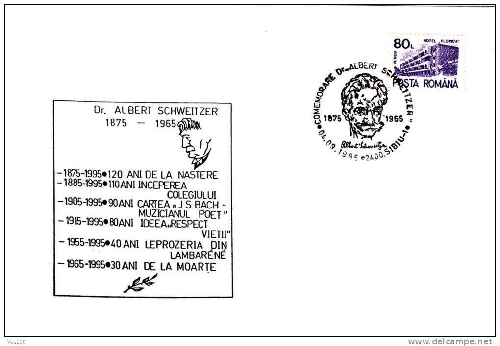 Albert Schweitzer,oblitération Commemorative 1995 – Special Cancel: Doctor  Albert Schweitzer Musician, Doctor, Nobel. - Albert Schweitzer
