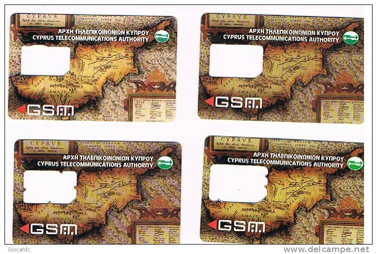 CIPRO (CYPRUS) - CYTA (GSM) - SIM CARD WITHOUT CHIP: OLD CYPRUS MAP (LOT OF 4 DIFFERENT)   - USED °  -  RIF. 468 - Chipre