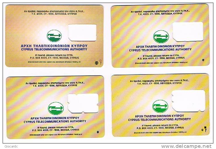 CIPRO (CYPRUS) - CYTA (GSM) - SIM CARD WITHOUT CHIP: OLD CYPRUS MAP (LOT OF 4 DIFFERENT)   - USED °  -  RIF. 468 - Chypre