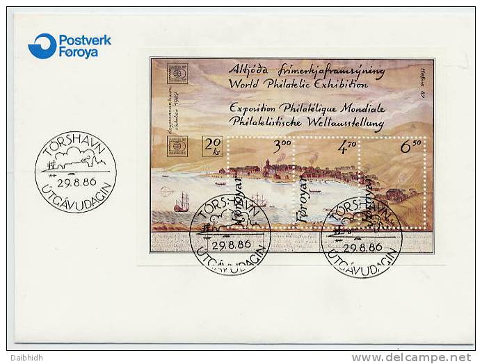 FAEROE ISLANDS 1986 HAFNIA '87 Block On  FDC.  Michel Block 2 - Faroe Islands