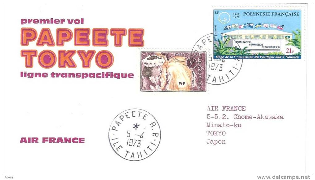 6924  1er VOL PAPEETE - TOKYO Par AIR FRANCE - TAHITI - POLYNESIE - Briefe U. Dokumente