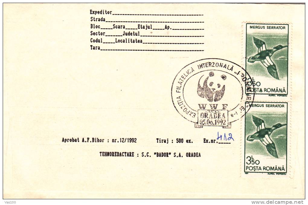 Birds;WWF;Pélicans,Pelican,1992   Special Cover Obliteration Concordante,Romania. - Pelikane