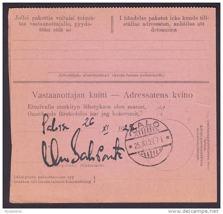 Finland Adresskort Packet Freight Bill Card TURKU - ÅBO 1927 To SALO (2 Scans) - Covers & Documents