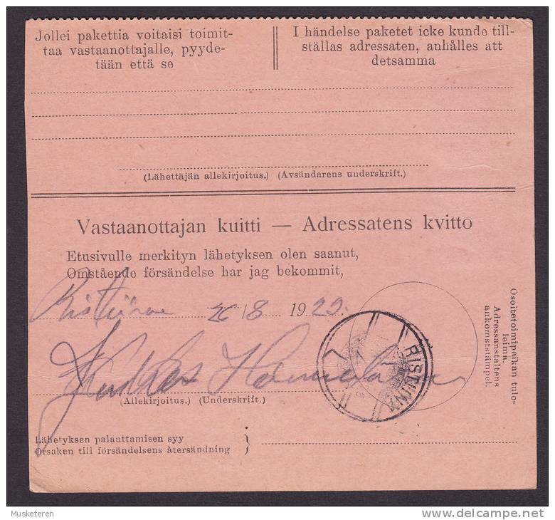 Finland Adresskort Packet Freight Bill Card 1929 To RISTIINA (2 Scans) - Storia Postale