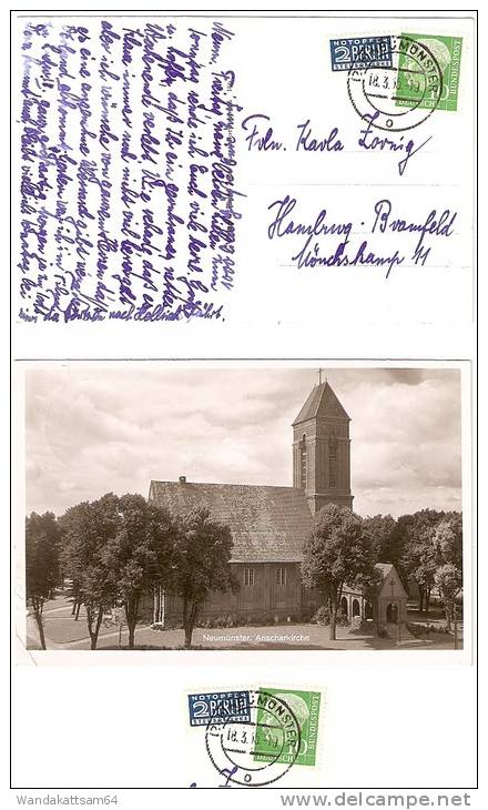 AK 106 Neumünster. Anscharkirche 18. 3. 55.-19 (24b) NEUMÜNSTER O Nach Hamburg Mit 1 X 10 PF  DEUTSCHE BUNDESPOST "1. - Neumünster