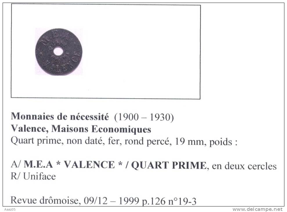 Monnaies De Nécessité, Valence (26-Drôme), Dauphiné - Autres & Non Classés