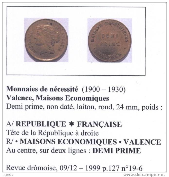 Monnaies De Nécessité, Valence (26-Drôme), Dauphiné - Autres & Non Classés