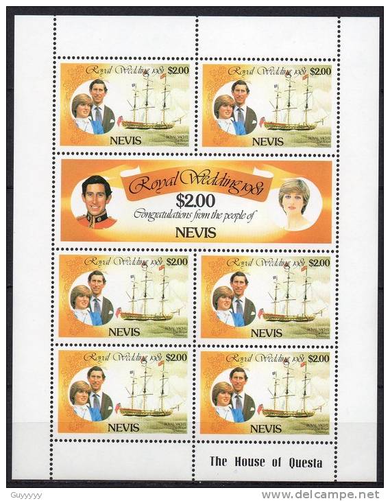 Nevis - 1981 - Mariage Lady Diana & Charles - 1 Bloc Feuillet ** - St.Kitts-et-Nevis ( 1983-...)