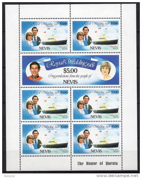 Nevis - 1981 - Mariage Lady Diana & Charles - 1 Bloc Feuillet ** - St.Kitts-et-Nevis ( 1983-...)
