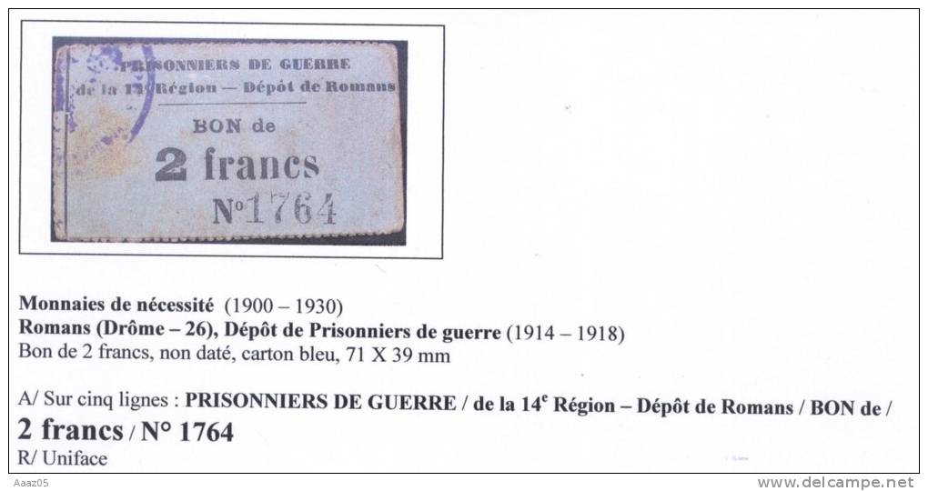 Prisonniers De Guerre, Romans (26-Drôme), Dauphiné - Bons & Nécessité