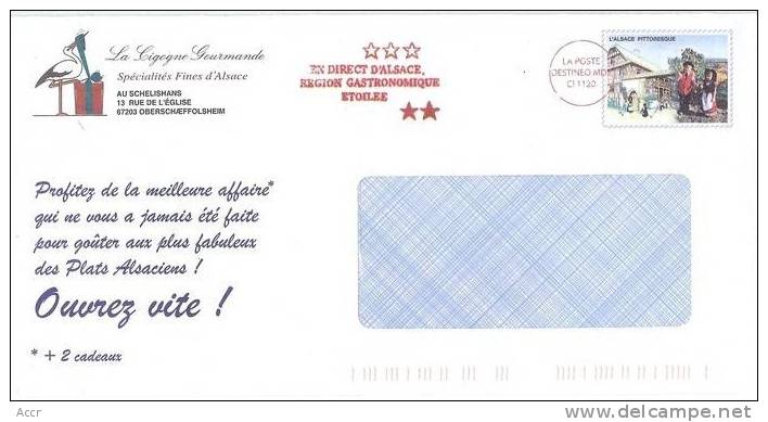 Enveloppe Pseudo-entier Privé : La Cigogne Gourmande - Spécialités Fines D'Alsace -- L'ALSACE PITTORESQUE _ Destineo MD2 - Private Stationery