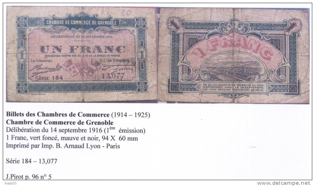 Lot De 3 Billets Des Chambres De Commerce, Grenoble (38-Isère), Dauphiné - Chambre De Commerce