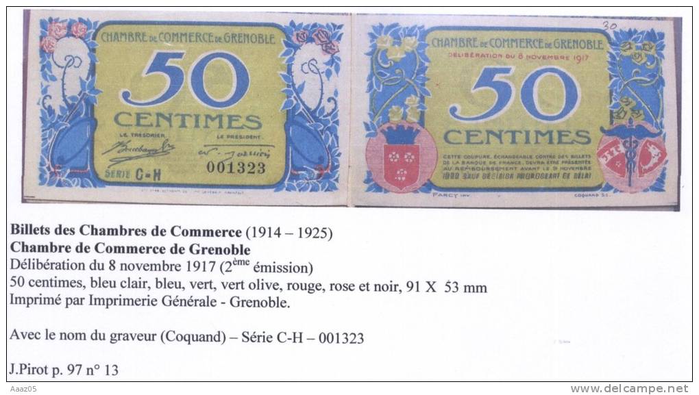 Lot De 3 Billets Des Chambres De Commerce, Grenoble (38-Isère), Dauphiné - Chambre De Commerce