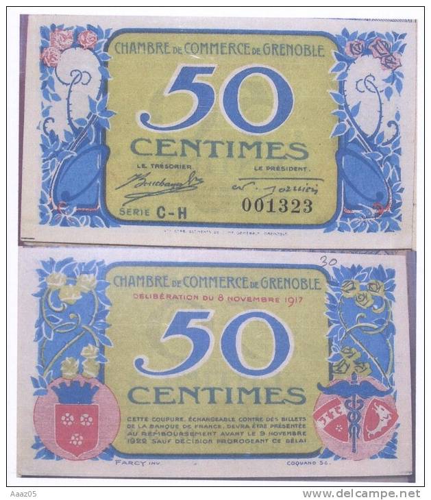 Lot De 3 Billets Des Chambres De Commerce, Grenoble (38-Isère), Dauphiné - Chambre De Commerce